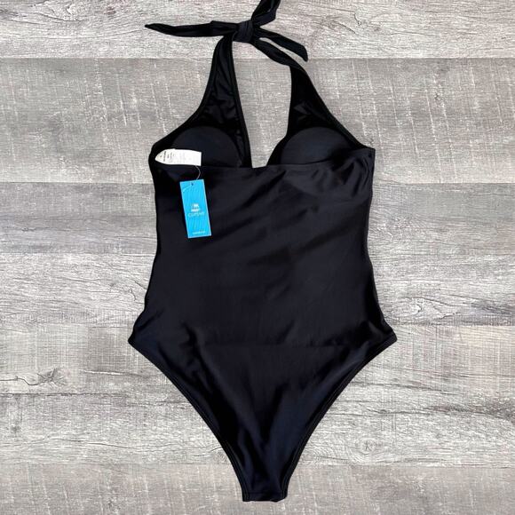 Cupshe Midnight Leopard Halter One Piece Swimsuit NEW Womens M Black V Neck - Picture 4 of 9